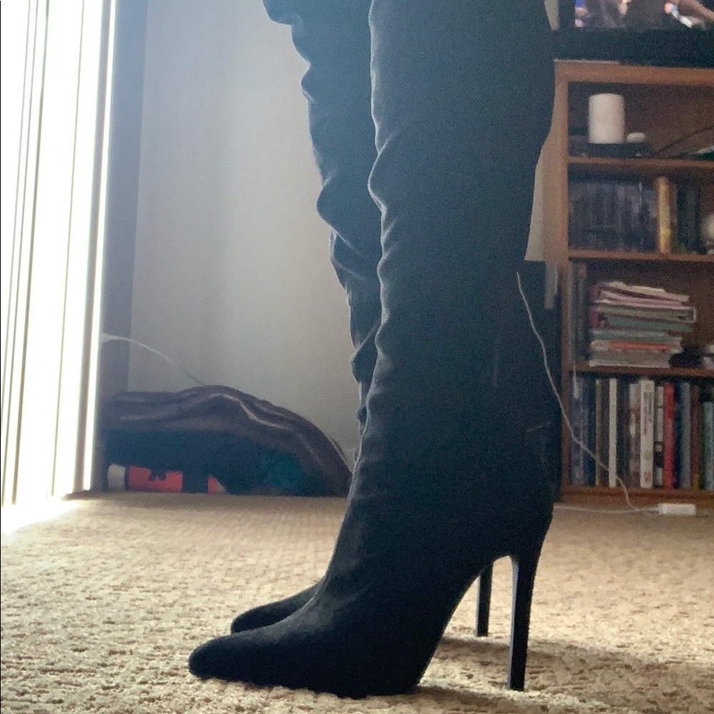 Black suede over the knee boots